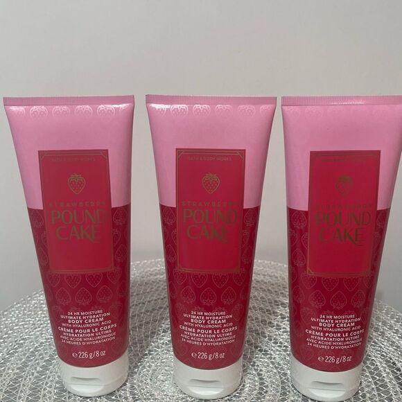BBW Strawberry Pound Cake Body Cream set of 3 NWT - Picture 2 of 3